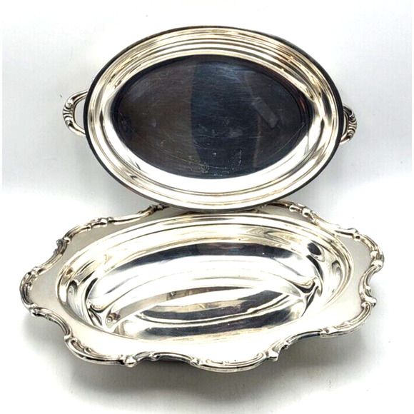 Vintage Silverplate Covered Bread Tray Serving Dish Scalloped Edge 12x10x4" YK - Picture 1 of 9